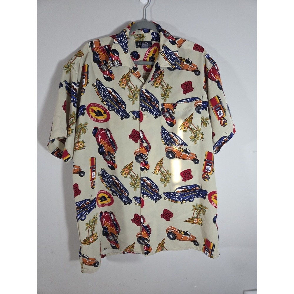 Bellini Sport Men Microfiber Short Sleeve Button Shirt Hawaiian Rat Rod Retro M